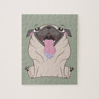 Tjock Drooling Tecknad Pug Hund Puzzle Pussel