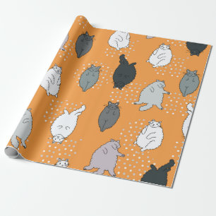 Tjock, fluffa katter ljuger på ryggen. Cute Co Presentpapper