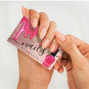 Tjock Glitter-drivrutin i rosa ros, polska Nagel Visitkort