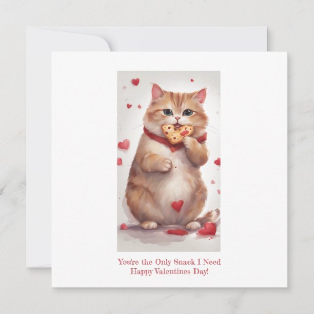 Tjock, gullig kattkaka, Valentines day Julkort (Framsida)