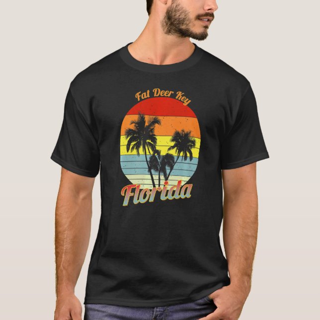 Tjock Hjort Florida Retro Tropical Handflatan Träd T Shirt (Framsida)