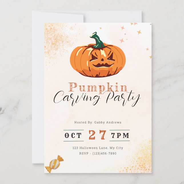 Tjock Jack-O'Lantern Orange Pumpkin Carving Party Inbjudningar (Framsida)