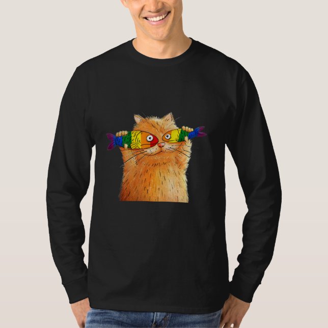 Tjock Katt Fångst Fiskfiske Ögon Pet Lgbt Fish Lov T Shirt (Framsida)