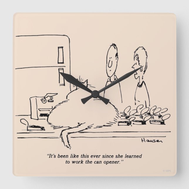 Tjock Katt Fyrkantig Klocka (Framsida)