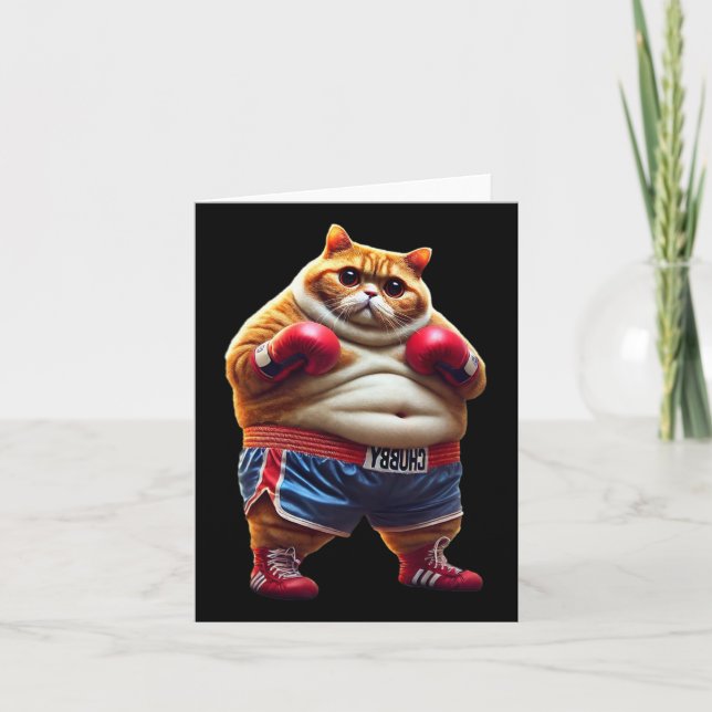 Tjock katt med boxing-handskar kort (Framsida)