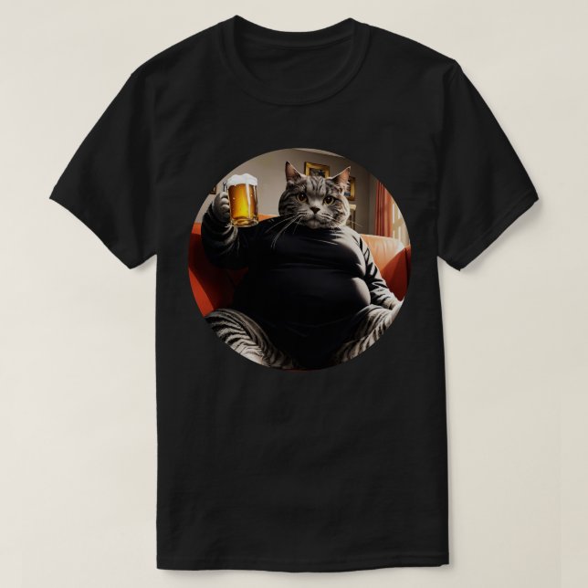 Tjock katt med glas öl t shirt (Design framsida)