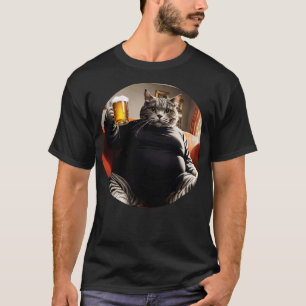 Tjock katt med glas öl t shirt