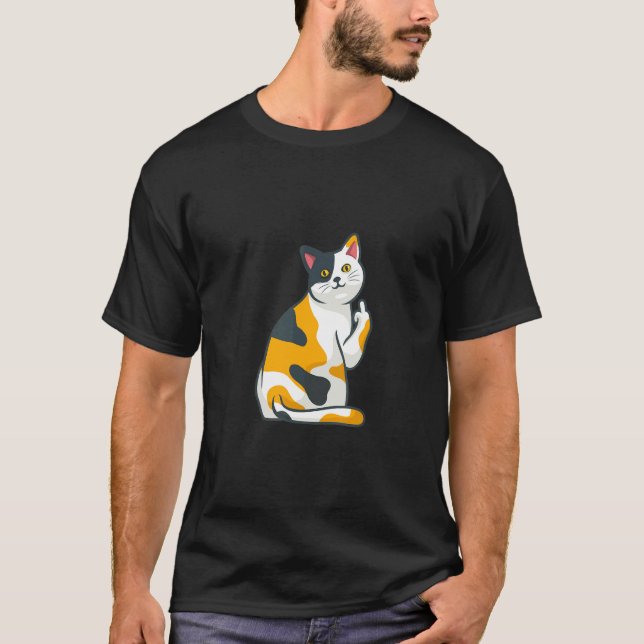 Tjock katt mellane finger t shirt (Framsida)