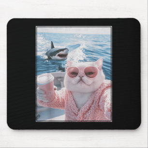 Tjock katt på en yachtbåt med haj cool rolig katt musmatta