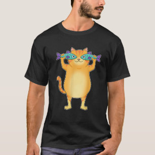 Tjock Katt som fångar fiskfiske Öga Pet Kattunge Ä T Shirt