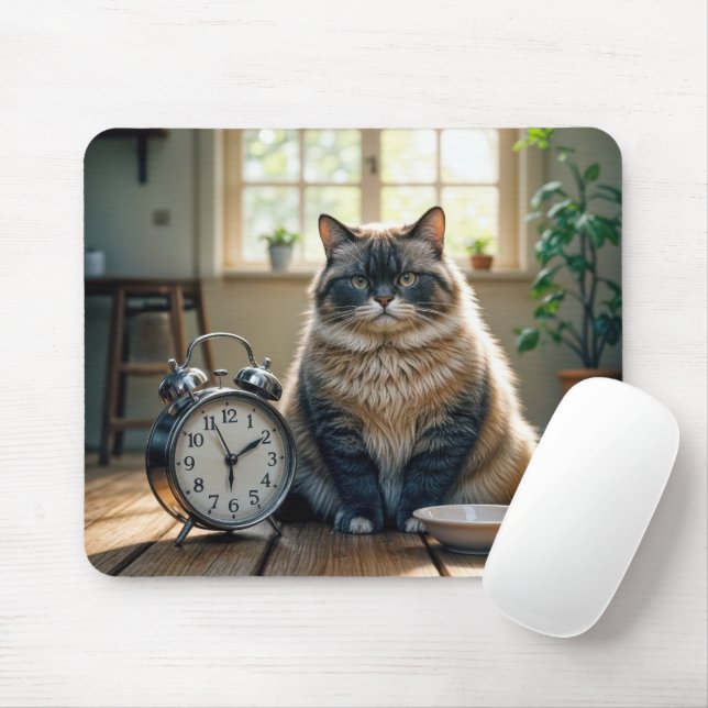 Tjock Katt som väntar på ett tomt matfat Musmatta (Med mus)