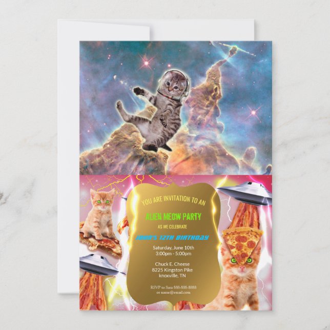 Tjock kattastronaut inbjudningar (Framsida)