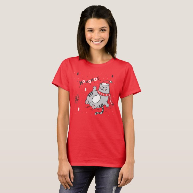 Tjock Kattjulillustration T Shirt (Hel framsida)