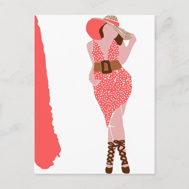 Tjock kvinna i en polkuddpunkt vykort (Framsida)