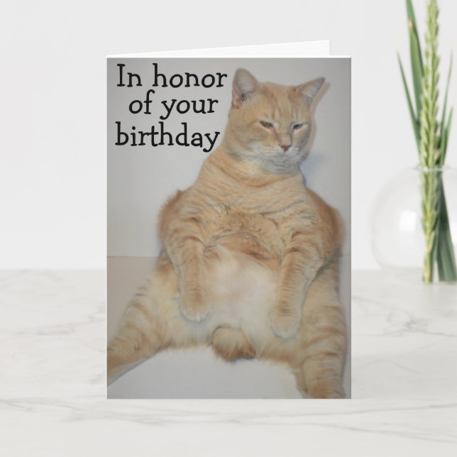 Tjock Manx Cat Sitta Funny Birthday Card Kort (Framsida)