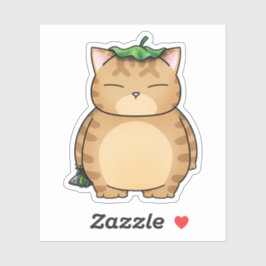 Tjock Orange Katt med Löv paraply Klistermärken