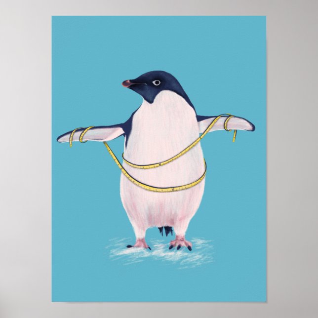 Tjock Penguin på dietburk (Cute Funny Bird) Poster (Framsidan)