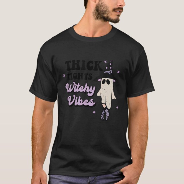 Tjock räghs Witchy Vibes Retro Halloween Celestial T Shirt (Framsida)