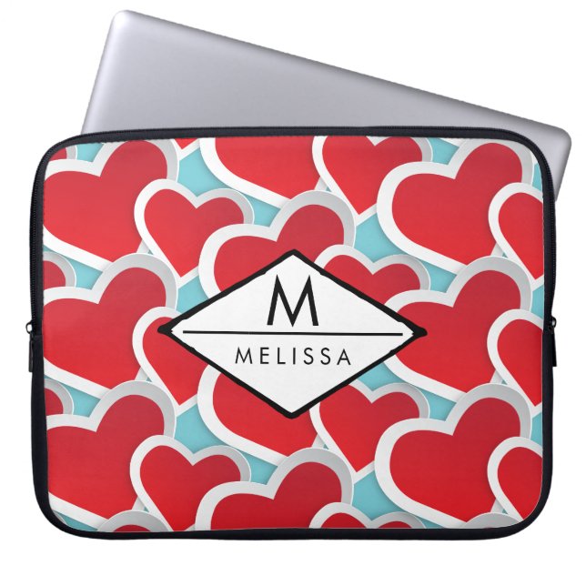 Tjock Red Hearts Upprepande Mönster Cute Laptop Fodral (Framsidan)