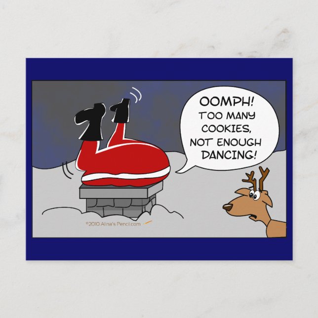 Tjock Stuck Santa Funny jul Dancing Tecknad Helg Vykort (Framsida)