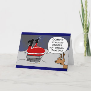 Tjock Stuck Santa Funny jul Dancing Tecknad Helgkort