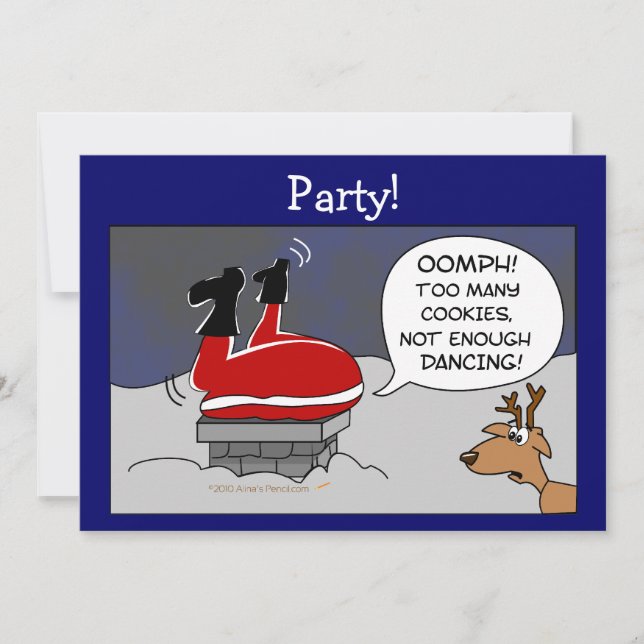 Tjock Stuck Santa Funny juldanande Tecknad Inbjudningar (Framsida)