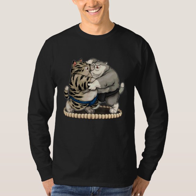 Tjock Sumo Wrestling Cats T Shirt (Framsida)