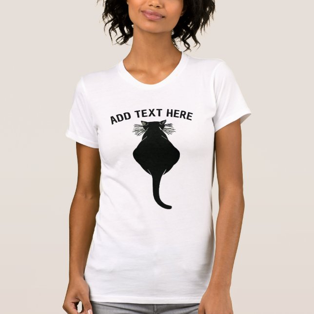 Tjock Svart katt Bakåt, redigera text T-shirt (Framsida)