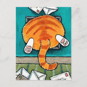 Tjock Tabby katt Stuck i plastfodral Vykort