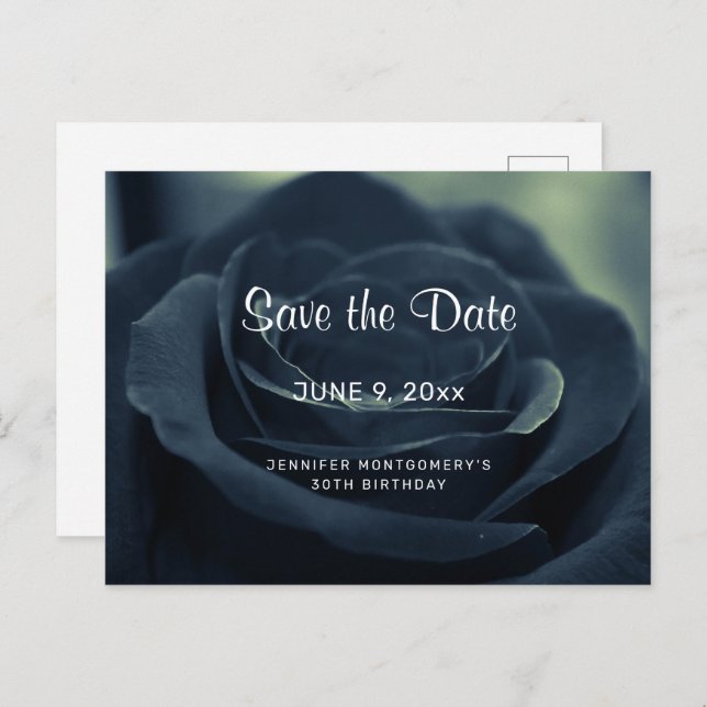 Tjock vy för svart Ro-blomma Mörk Spara datum Inbjudan Vykort (Fram/baksida)