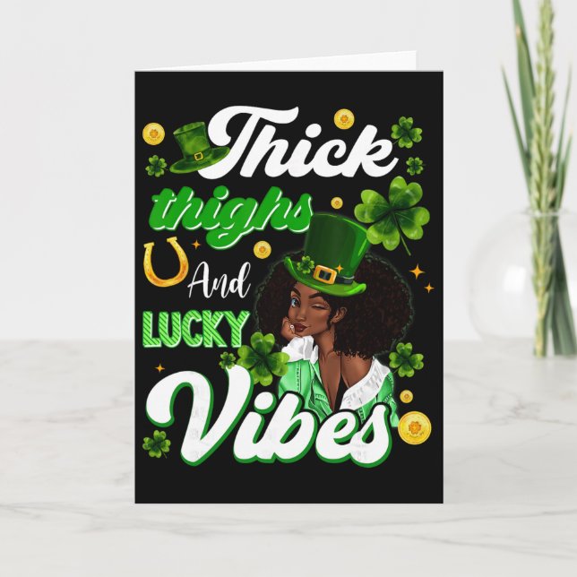 Tjocka lår Lucky Vibes St Patricks Day Melanin B Kort (Framsida)