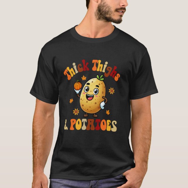 Tjocka lår och potatis Thanksgiving Höstblad T Shirt (Framsida)