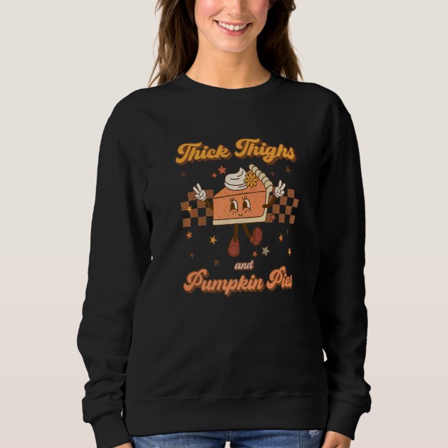 Tjocka lår & pumpapajer Retro Groovy Thanksgiving T Shirt (Framsida)