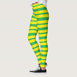Tjocka och Thin grönt- och gultrandar Leggings