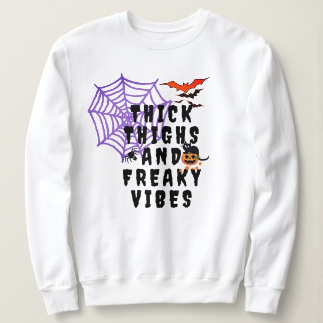 Tjocka Thighs & Freaky Vibes, Womens Halloween T Shirt (Design framsida)