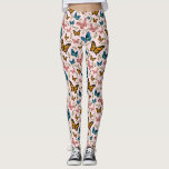 Tjockt Butterfly Mönster Leggings<br><div class="desc">Grått och visstiskt fjärilsvampar i mönster med en illustration av rosa,  gult och blåfjärilar på rosa. Det finns också löv om grönt.</div>