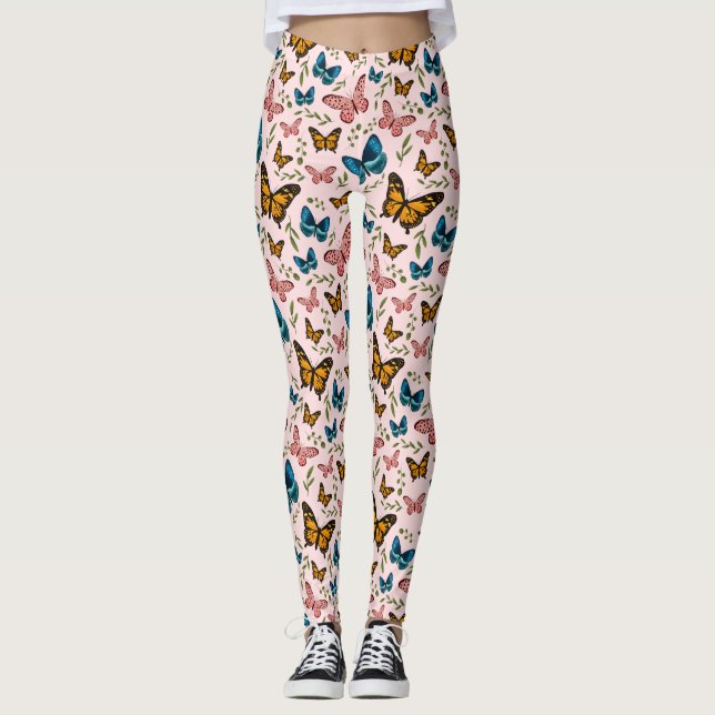 Tjockt Butterfly Mönster Leggings (Framsida)