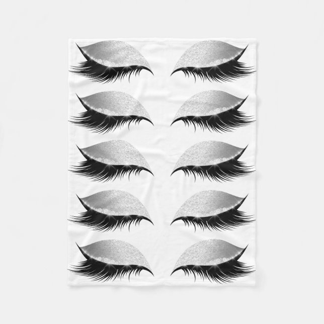 Tjockt Eyelash Glitter Black and White Fleecefilt (Framsidan)