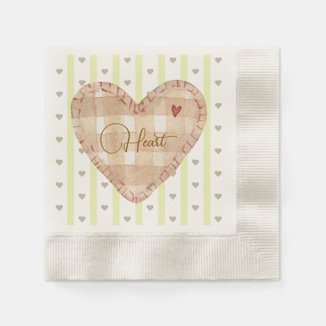 Tjockt kalligrafi hjärta mönster Grönt Brown Pappersservett (Framsidan)