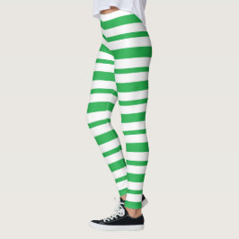 Tjockt och tjock Grönt och vit Rand Leggings
