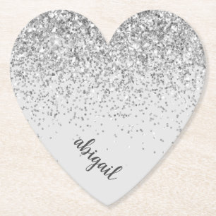 Tjockt Silver Glitter Gnistra Modern Heart Party Underlägg Papper