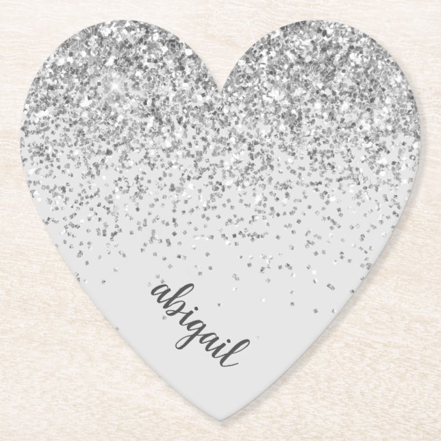 Tjockt Silver Glitter Gnistra Modern Heart Party Underlägg Papper (Framsida)