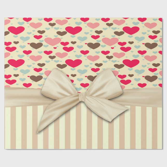 Tjockt sofistikerad,Stripe,Bow,Hearter Presentpapper (Platt)