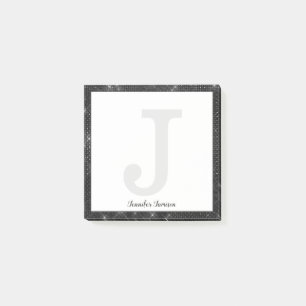 Tjockt svart romb Glitter liten monogram Namn Post-it Block