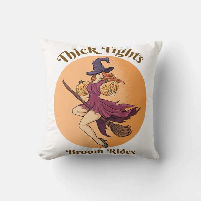 Tjockt Tights Broom Rides Ghost Halloween Groovy Kudde (Framsida)