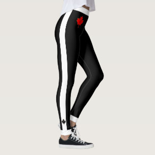 Tjockt Waistband Canada Maple Löv på Black & Whi Leggings