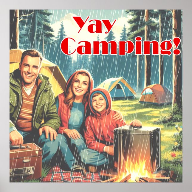 Tjohej Camping I Regn Poster (Framsidan)