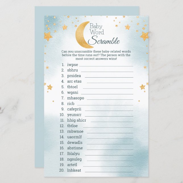 Tjud över Måne babyskusen Ord-skam (Fram/baksida)