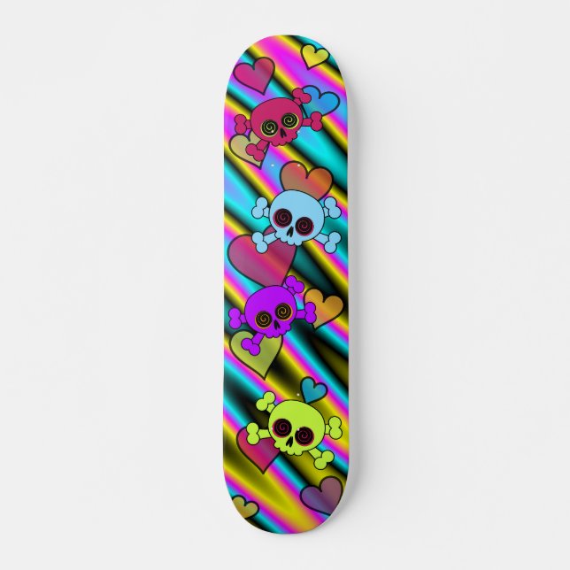 Tjuda Döskallar med hjärtan Mini Skateboard Bräda 18,5 Cm (Framsida)