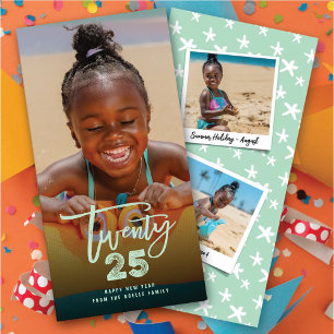 Tjugo 25 Neon-penselskript 2025 - nyårsfoto Julkort